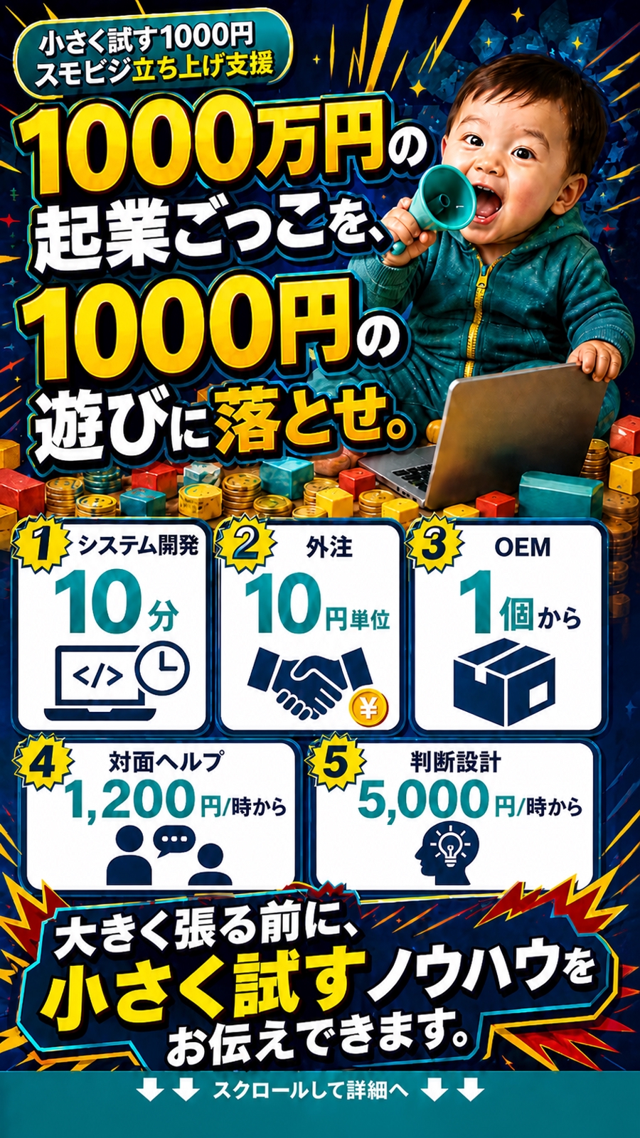 小さく試す1000円スモビジ立ち上げ支援ーシステム開発10分、外注10円単位、OEM1個から始めよう-image1