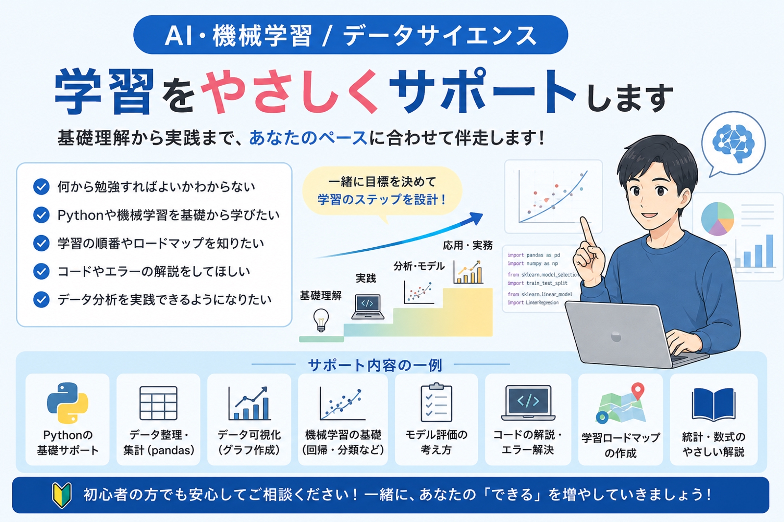 AI・機械学習／データサイエンスの基礎学習をやさしく伴走します-image1