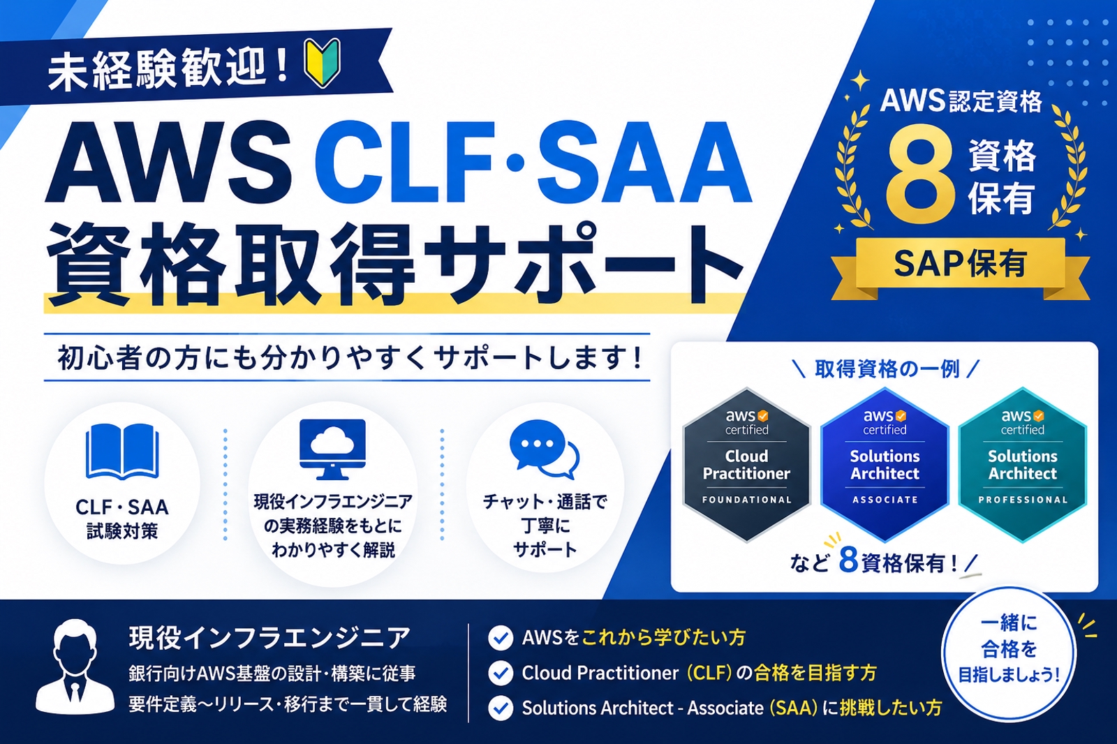 【未経験歓迎】AWS CLF・SAA資格取得を現役インフラエンジニアがサポートします！-image1