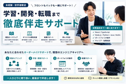 未経験歓迎｜フルスタックエンジニアが学習・ポートフォリオ・転職まで伴走します