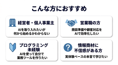 【未経験OK】経営者・営業職向け｜AIで業務を自動化する実践サポート-image2