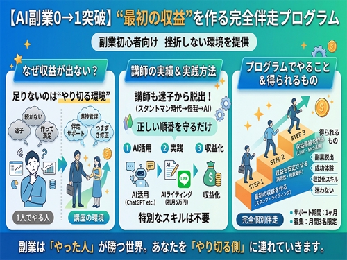 【AI副業0→1突破】 “最初の収益”を作る完全伴走プラン-image2