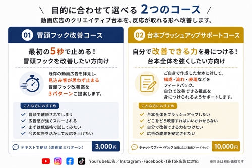 【YouTube広告・Meta広告】動画広告のクリエイティブ台本を改善します-image2