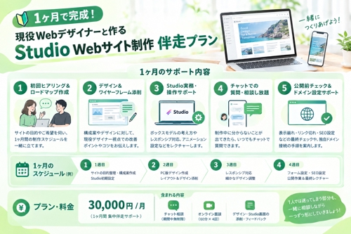 【1ヶ月で完成！】未経験◎現役Webデザイナーと作るStudioWebサイト制作伴奏-image2